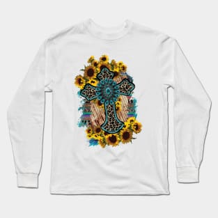 Rustic Cross with Sunflower Long Sleeve T-Shirt